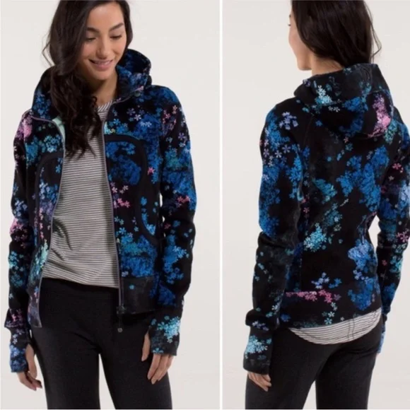 Lululemon Run Bandit Hooded Jacket Black Multicolor Floral Petal Pop 4 - Picture 5 of 12